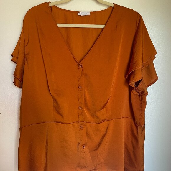 2X Liz Claiborne Rust Orange Silky Button Down Blouse - Picture 1 of 8